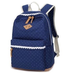 Printed Polka-dot Canvas Backpack